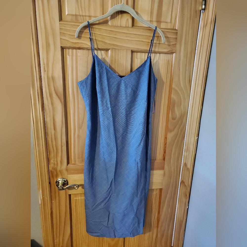 NWT - Banana Republic Midi Dress with Spaghetti Straps in Gray Plaid Size 14